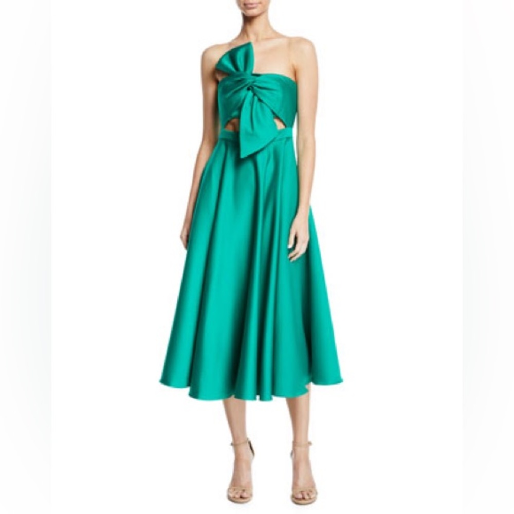 VG+ Jay Godfrey Strapless Twist-Front Satin Green Midi Dress - Women's Size 0